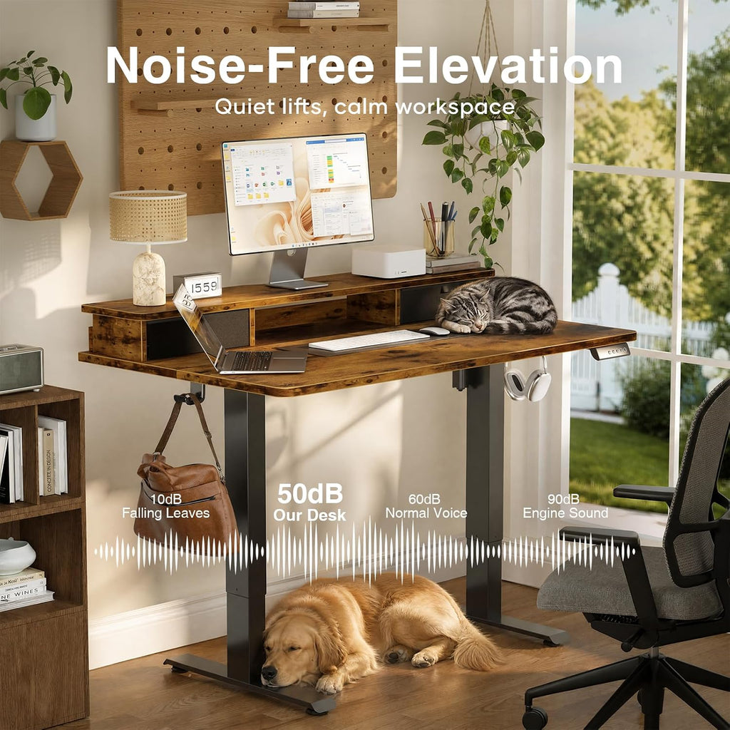 47x28 in Electric Standing Desk with Drawers, Adjustable Table, Brown | Stand up Computer Desk , Work & Study, with