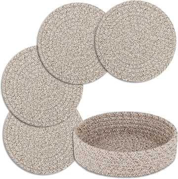 Trivets for Hot Dishes, Pots and Pans, Hot Pads with Storage Basket - Set of 4
