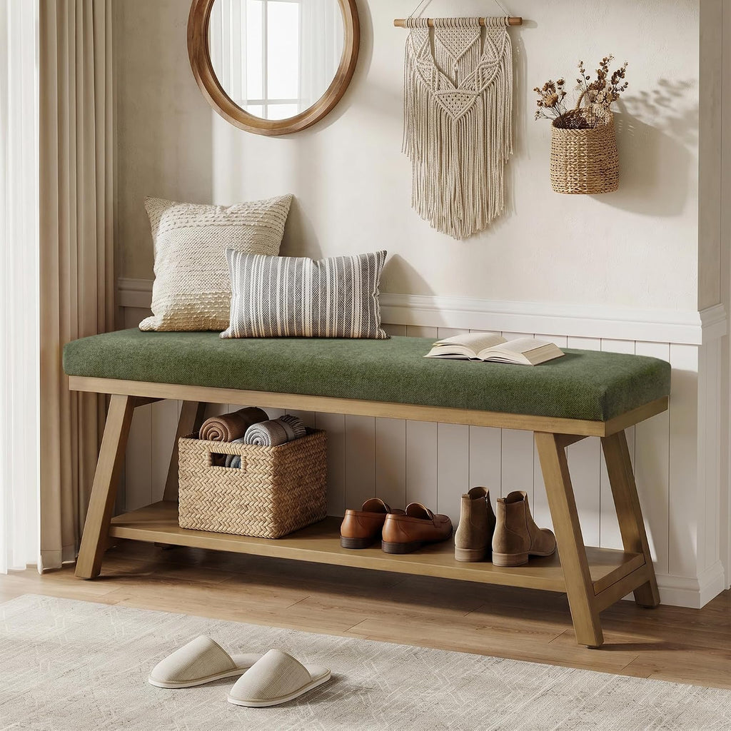 45" Entryway Bench Upholstered Storage Bench Shoe Rack Bench , Mudroom, Balcony, Sturdy Indoor Bench Seat Holds Up to