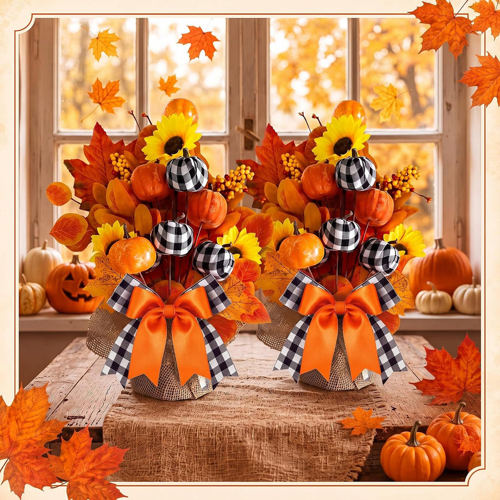 Fall Centerpiece for Tables Artificial Pumpkin Tabletop Decoration - Set of 2