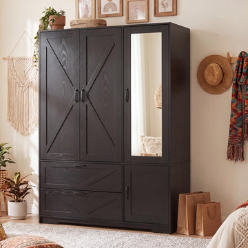 71" Wooden Armoire Wardrobe Closet with Doors and Drawers, Black