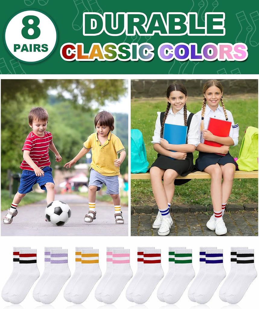 8 Pairs Crew Socks Kids Cotton Striped Socks