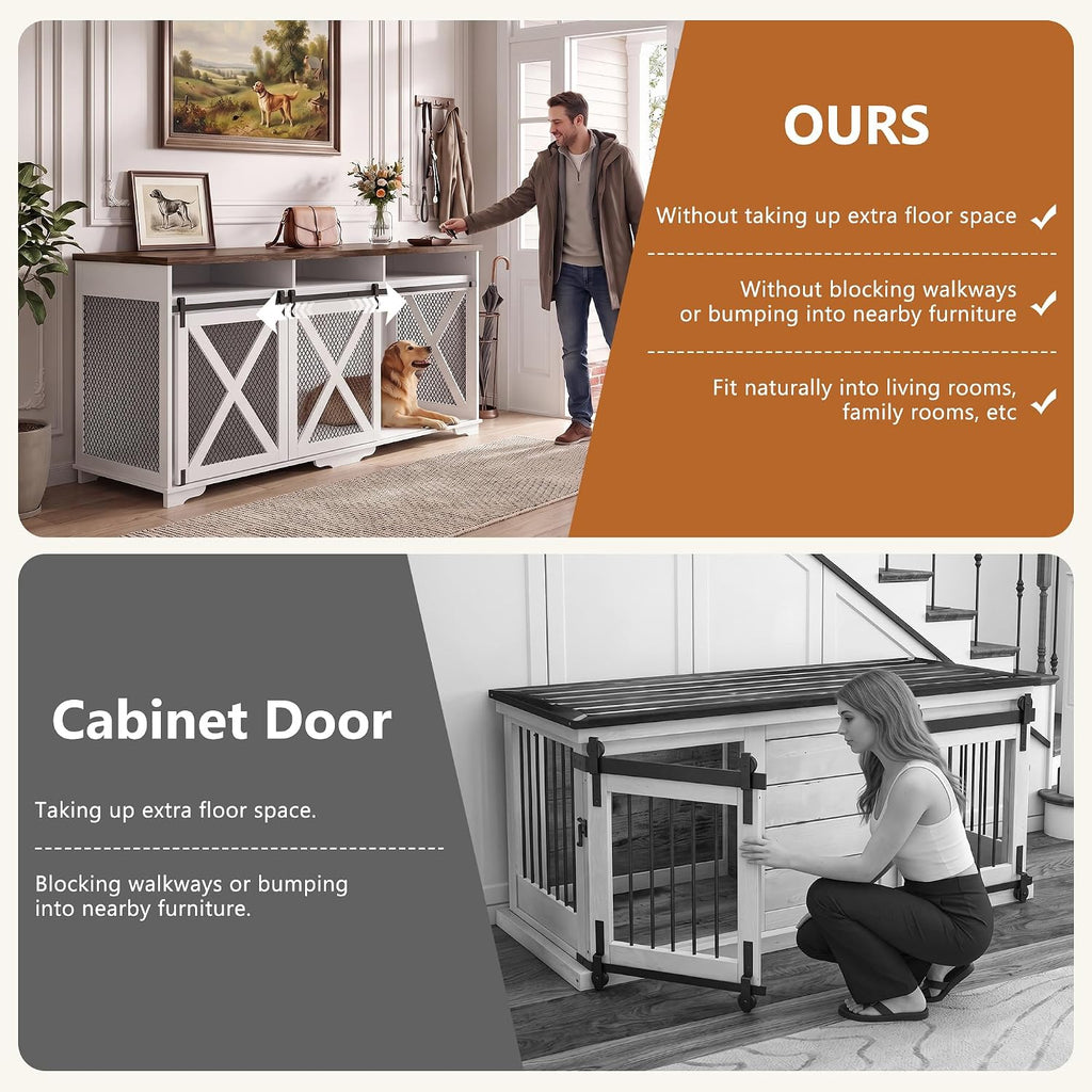 XXXL Double Dog Crate Furniture, Wooden Dog Furniture Crate, White