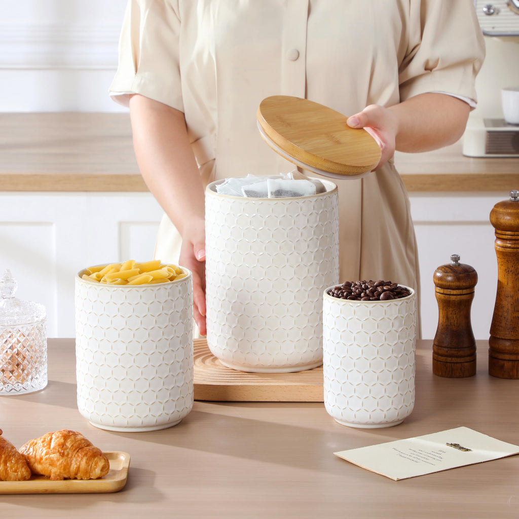 Ceramic Canisters Set with Airtight Lids, 80/40/20 oz Coffee Canister, Cookie Jar & Sugar Container, Canisters Sets