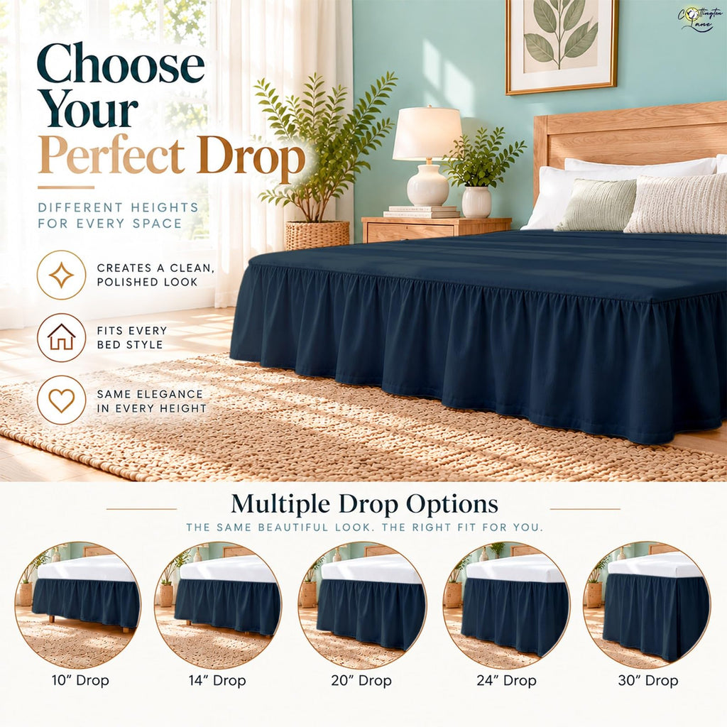 Queen Size Ruffle Bed Skirt 16 Inch Drop, Navy Blue