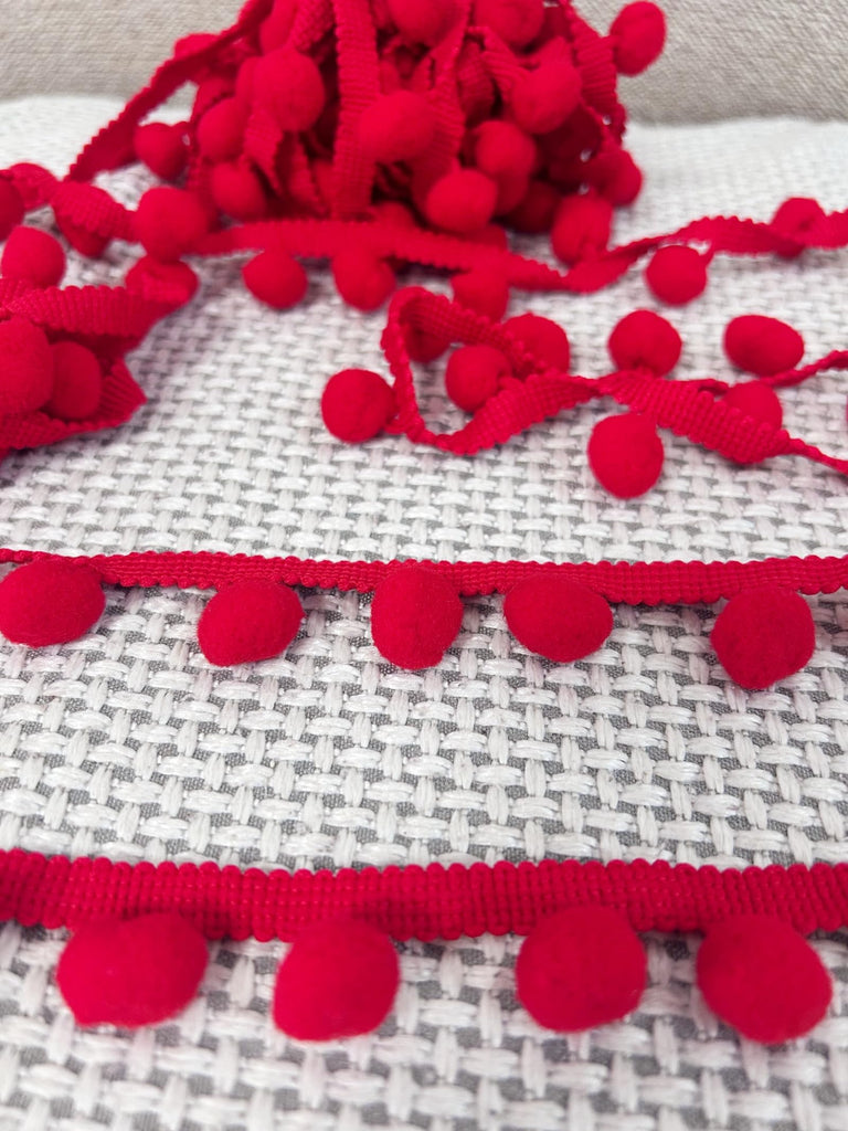 M Wide Red Pom Pom Ball Fringe Trim Sewing Fringe Fabric Trim Ribbon for DIY Crafts Sewing - 10 Yards 16m