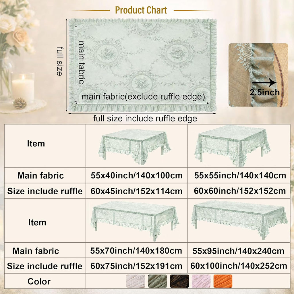 White Floral Embroidered Lace Square Tablecloth 55”x55” Vintage Table Cover (White, 55”x55”, Square)