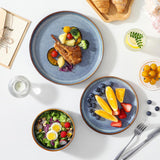 PLAYA Plates and Bowls Sets, 12 Pieces Grey-Blue Dinnerware SetsReactive Glaze Dishes Set for 4