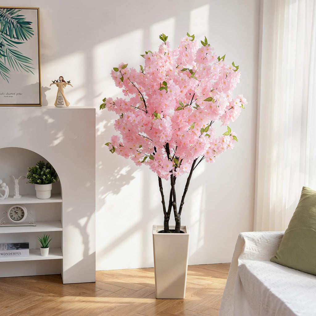 Artificial Cherry Blossom Tree for Porch, 5ft, Pink, with Planter