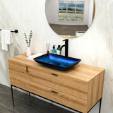 22"×14.25" Vessel Sink, Bathroom Sink Above Counter Amber Blue Gradient Tempered Glass Bowl Square Sink for