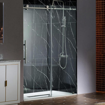 57.5-60" Wx76 H Soft Close Frameless Shower Door, 3/8"(10mm) Explosion-Proof Tempered Glass, Brushed Nickel Finish