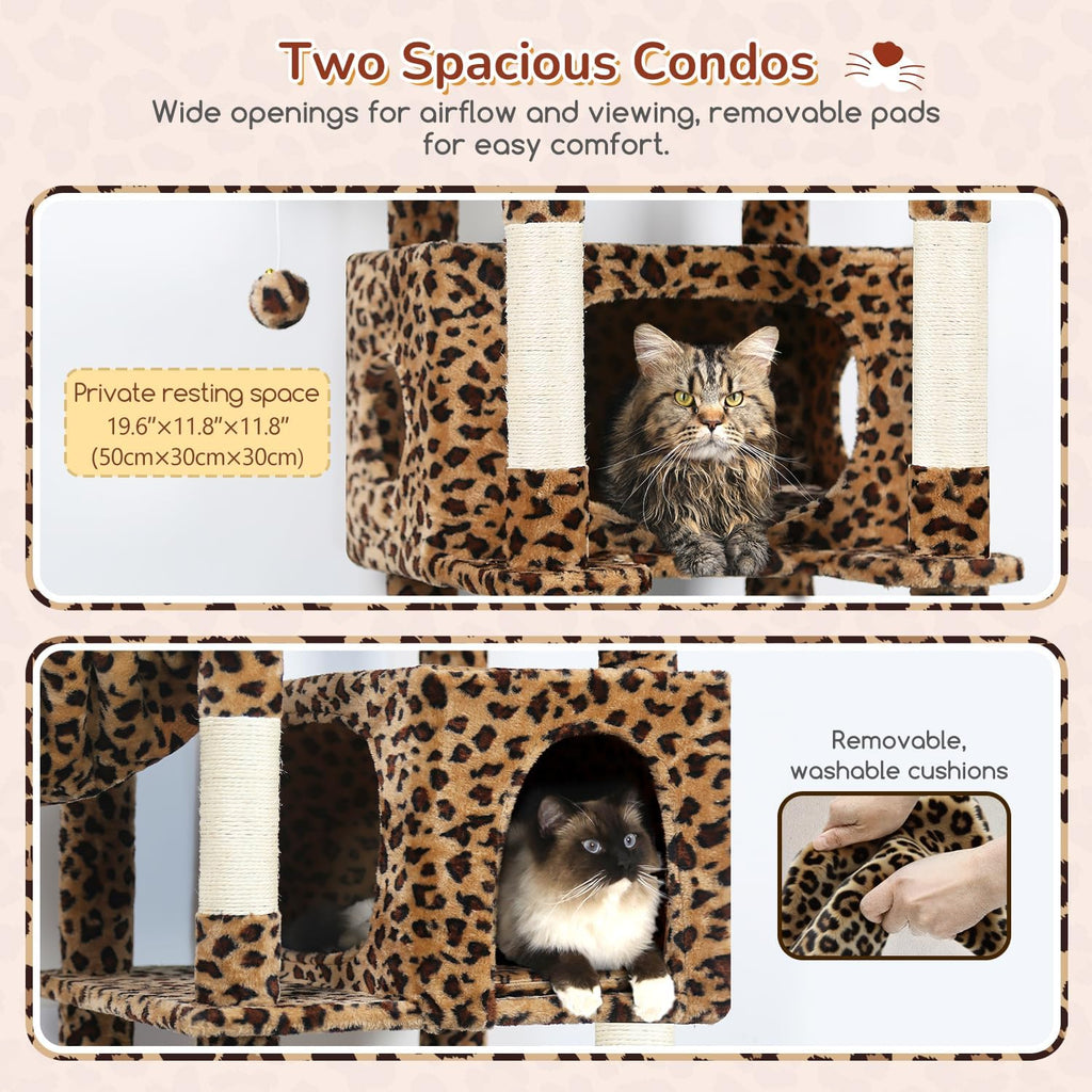 74in Leopard Heavy Duty Cat Tree Tower for Indoor Large Cat