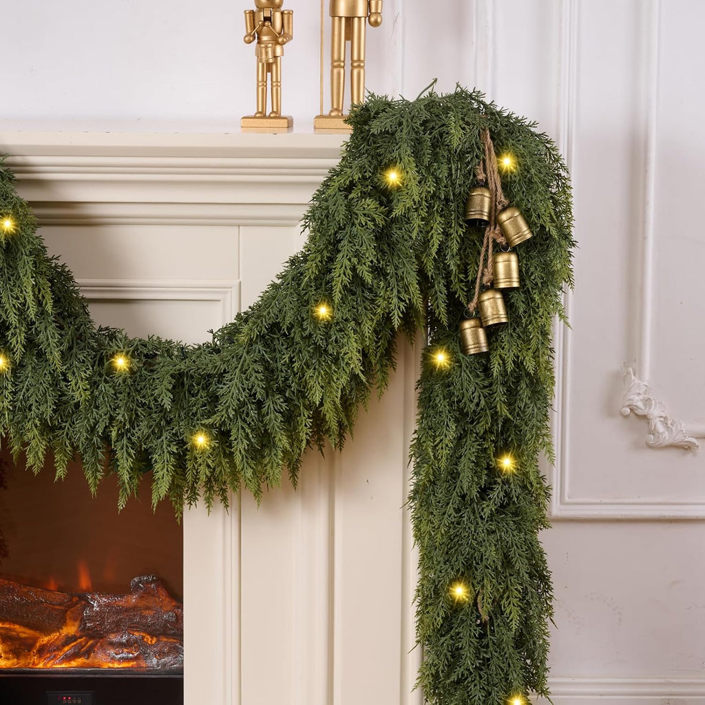 9FT 1Pcs Christmas Cedar Garland with Lights Realistic Faux Pine Garlands