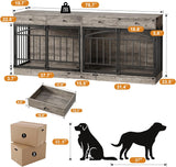 Dog Crate Furniture for 2 Dogs, Dog Kennel Indoor with 4 Storage Drawers and Feeding Bowls