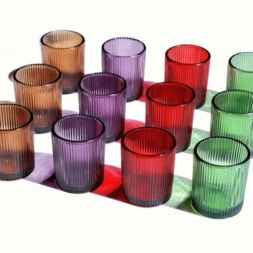 4 Colors Ribbed Glass Votive Candle Holders for Fall Decor, Set of 12