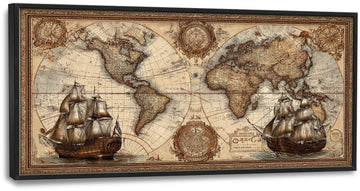 Large Old World Map Wall Art Antique Old Nautical Sailboat Map Canvas Wall Decor Age of Discovery Big Vintage