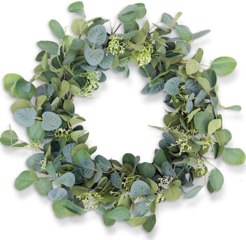 Eucalyptus Wreaths for Front Door 20", Handmade Green Leaves Wreath for Summer, Spring and All Seasons, Greenery