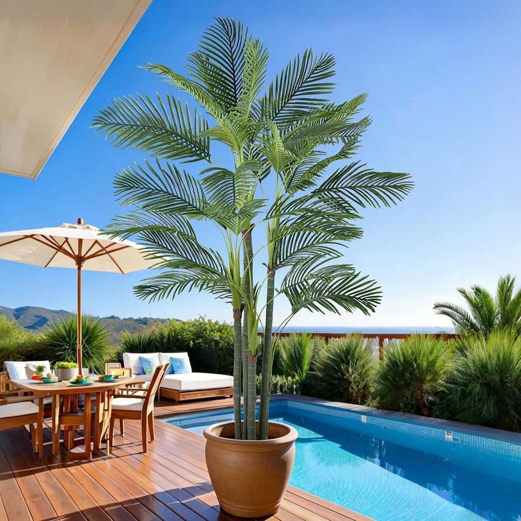 Palm Tree 8FT(96in) Tall Faux Tree with Large Trunks and 32 Realistic Leaves, Fake Tropical Floor Potted Artificial