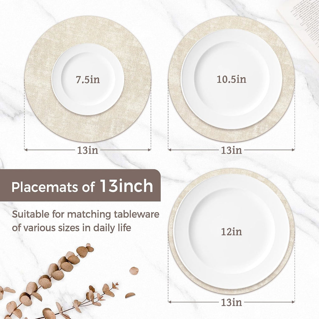 13" Round Placemats, Reversible Faux Leather Wipeable Table Mats - Set of 4