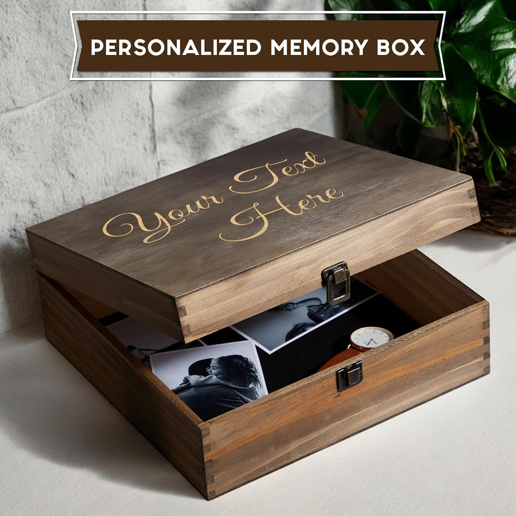 Personalized Wooden Keepsake Box, Custom Engraved Memory Box with Lid