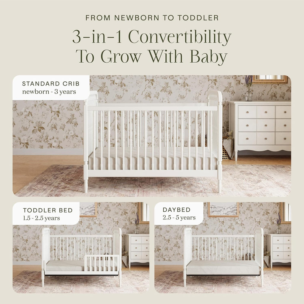 Liberty 3-in-1 Convertible Spindle Crib Warm White | GREENGUARD Gold & FSC Certified, Converts to Toddler Bed &
