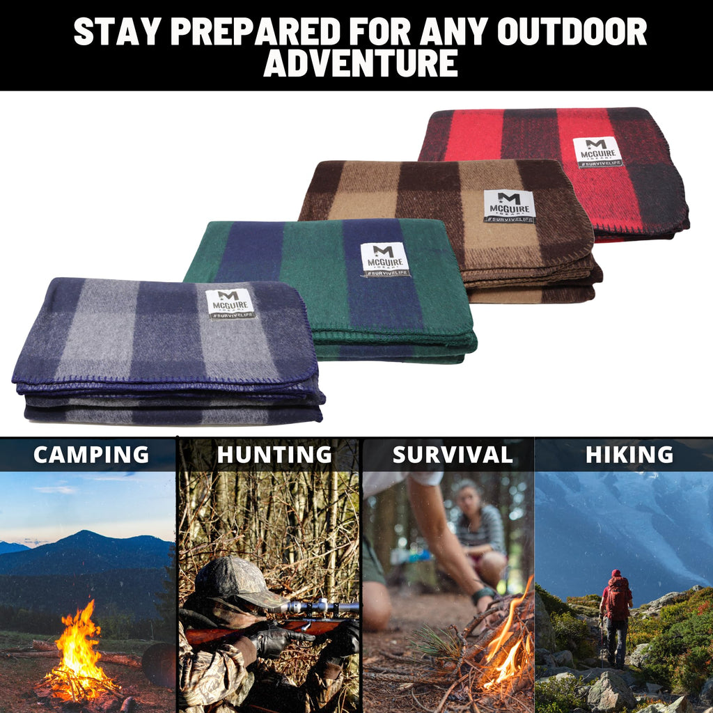 Warm Wool Bunkhouse Plaid Blanket for Camping, Home, Survival, or First Aid, 64" x 90" (Light Brown/Brown)