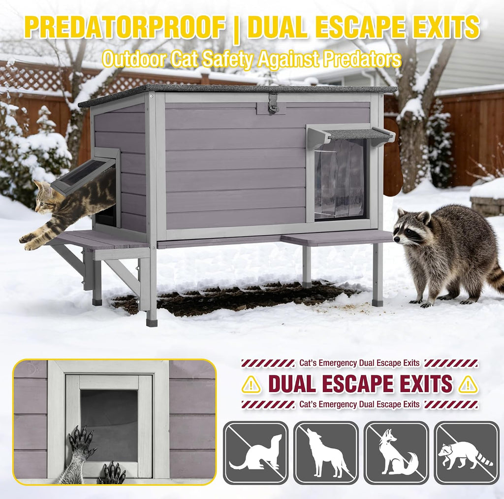 Heated Outdoor Cat House with Heating Pad, Insulated Liner