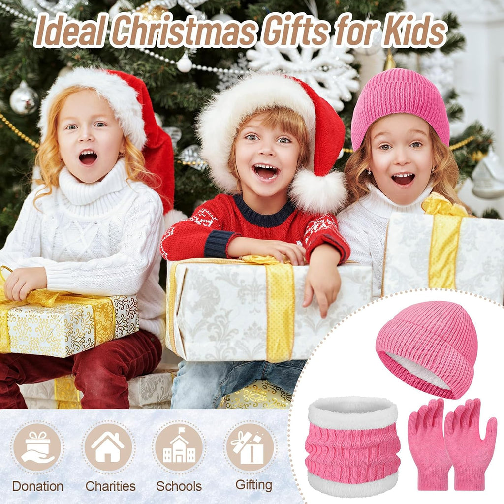 12 Pcs Kids Knitted Winter Hat Gloves Scarf Set for 5-8