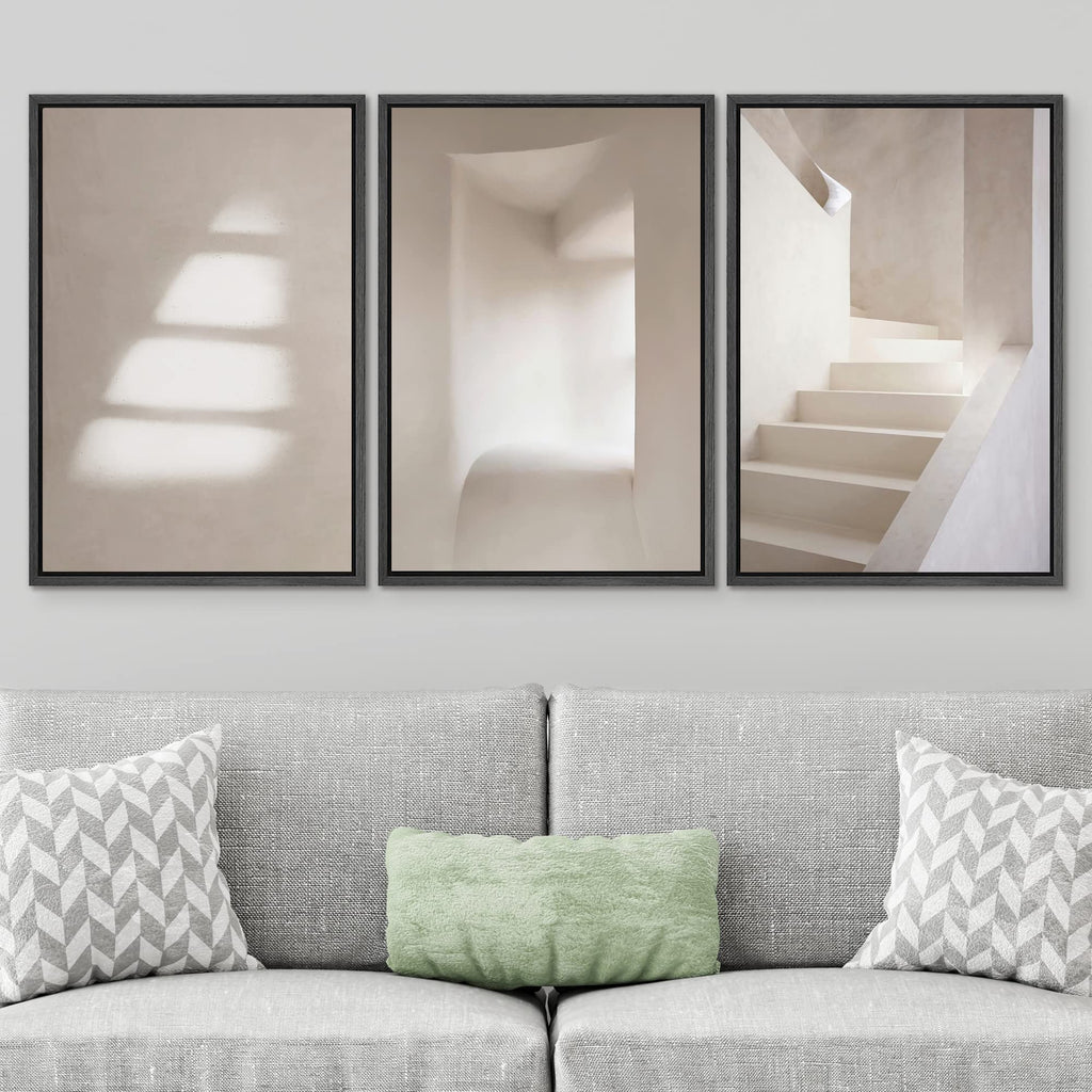 Framed Canvas Print Wall Set Geometric Architecture Duotone Variety Abstract Shapes Illustrations Modern Decorative