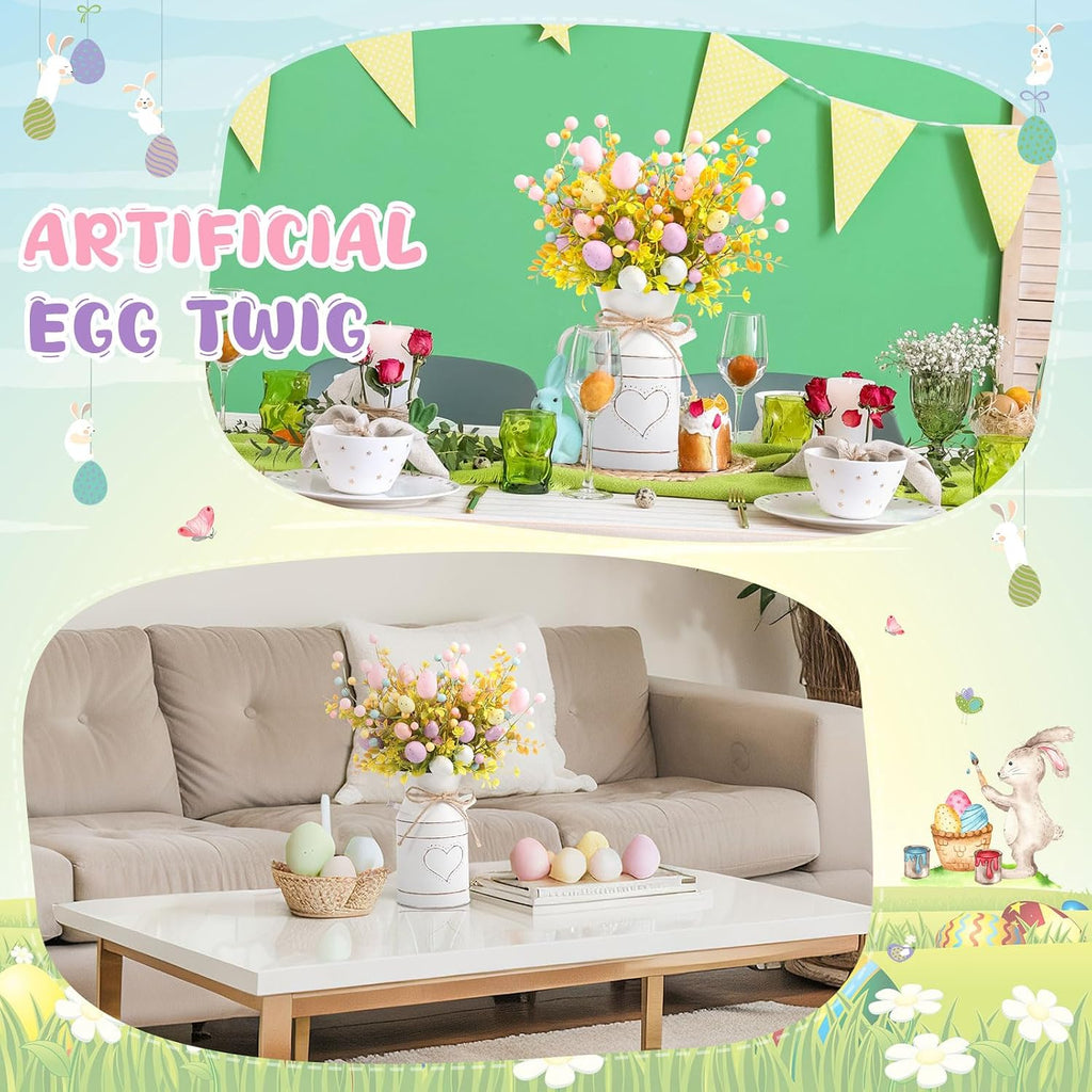 Easter Table Centerpieces Decoration Include 5 Easter Egg Artificial Floral Bunches Stem with Vintage Metal - Set of 6