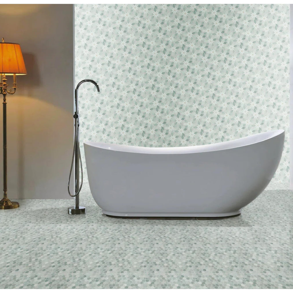 Mint Pebble Penny Round Marble Mosaic Tile - Polished Green Natural Stone Circular Pattern Shower Floor Kitchen