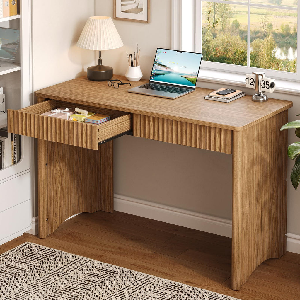 47‐Inch Fluted Wood Computer Desk with Drawers