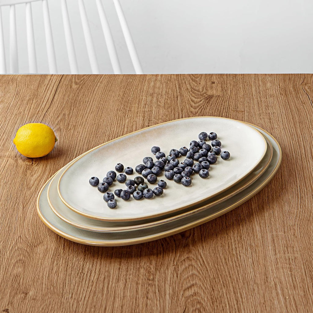 Serving Platters Set of 3 Sizes - Oval, Cappuccino White | 15.59"/14.3"/12.9" Fine Stoneware Serving Trays for Party