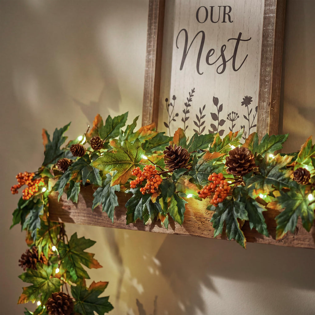 6ft Lighted Fall Garland with 30 Lights & Automatic Timer & Maple Leaves