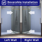 Frameless Sliding Shower Door, 44"-48" Width, 76" Height, 3/8" (10 mm) Clear Tempered Glass, Brushed Gold Finish