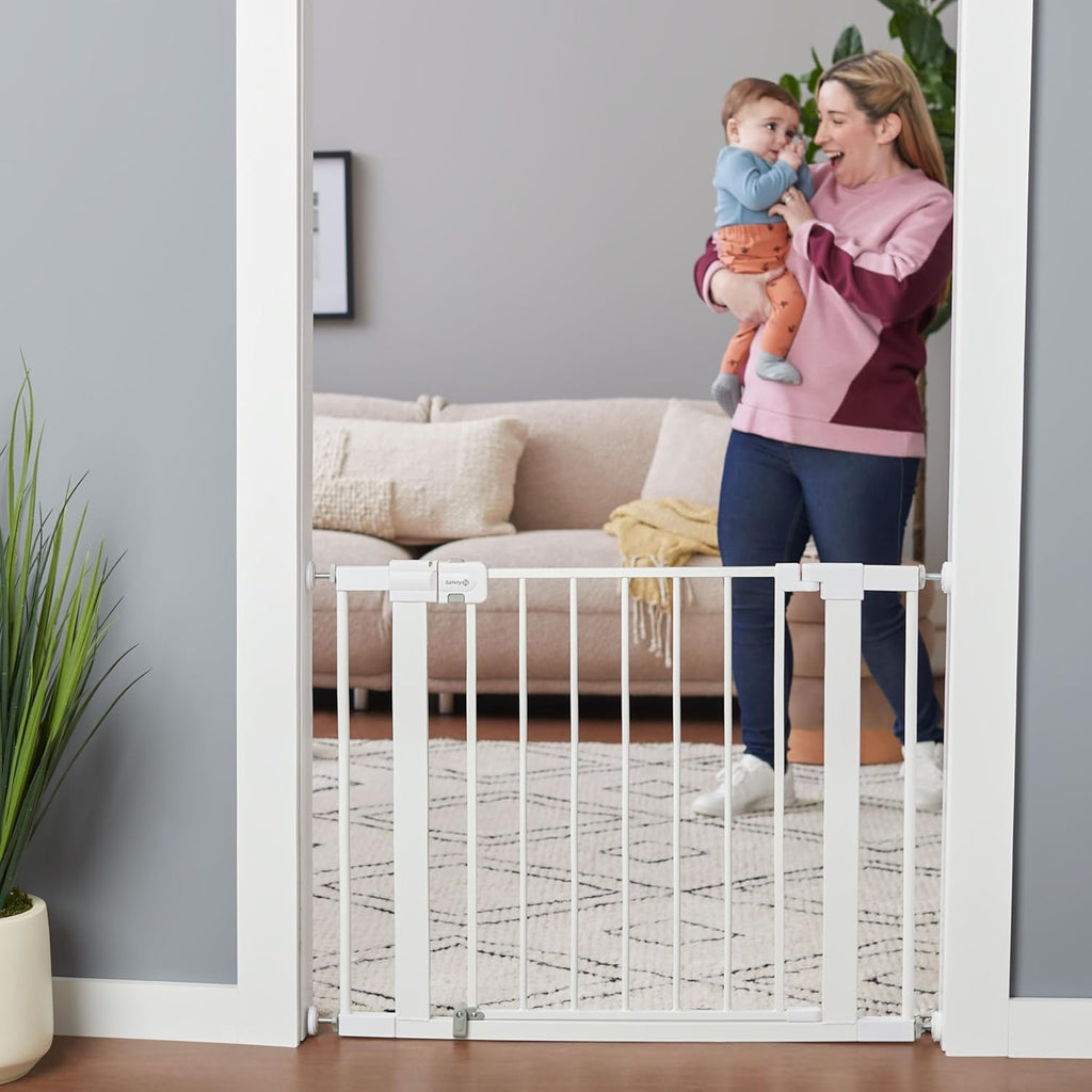 Easy Install Walk Thru Baby Gate for Doorway With Door, Dog Gates, Fits 29"-38", Easy Install 28" Tall, White