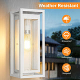 15" Large Outdoor Wall Lights, 2 Pack White Outdoor Light Fixtures, Modern Waterproof Exterior Lighting Sconces with Clear Glass Shade for Front Door, Porch, Garage A123-B0D9VSZHT5