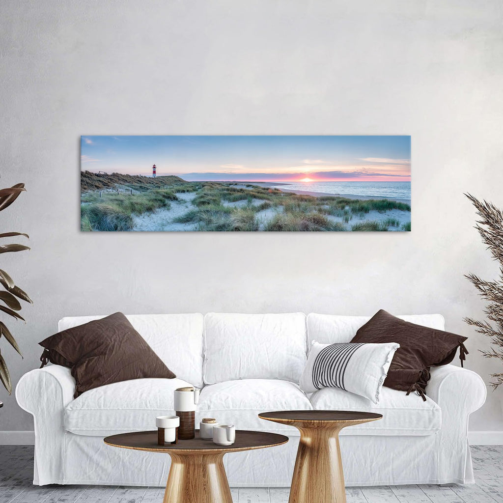 Beach Wall Art Coastal Wall Decor Sunset Lighthouse Landscape Canvas Prints Modern Horizontal Ocean Scenery Pictures