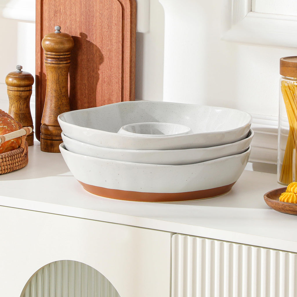 Ceramic Chip and Dip Bowls Serving Tray, 12 In Serving Dishes Set