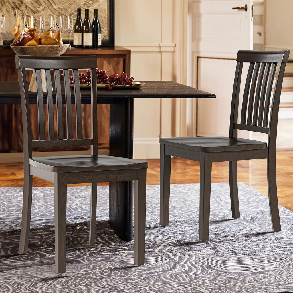 Wooden Dining Room Chairs Set of 2, Spindle High Back Windsor Kitchen Side Chair, Farmhouse Dining Chairs, Dark Brown