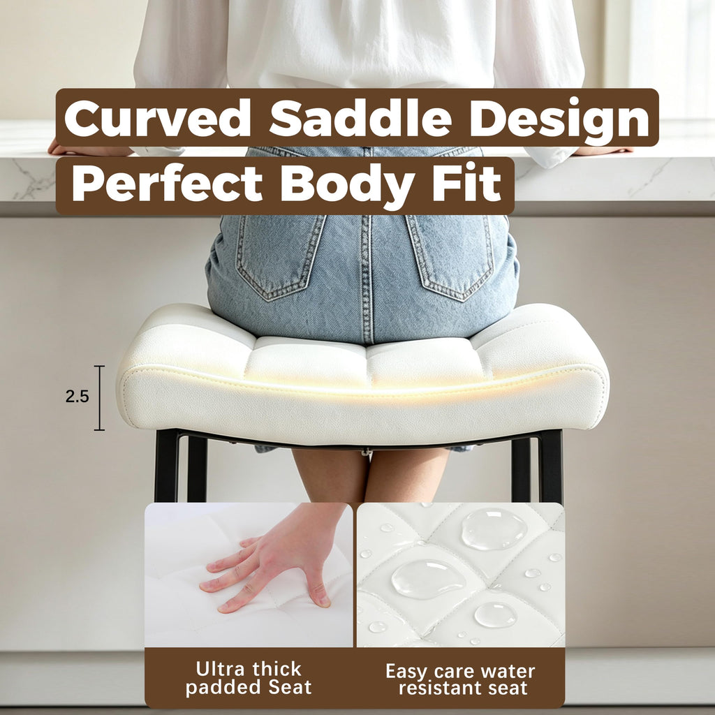Black and White Counter Height Bar Stool Island Modern Backless Barstool with Upholstered Faux Leather Seat and Metal