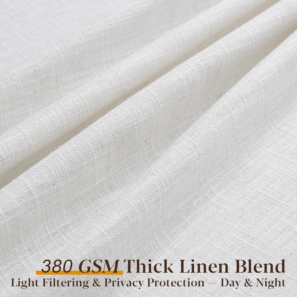 Triple Pinch Pleated Curtains for Living Room 90 Inch Linen Curtains 2 Panels Set Natural Cream Light Filtering Semi
