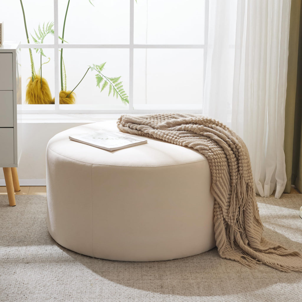 30" Modern Round Velvet Ottoman, Multifunctional Extra Seat, Side Table, Foot Rest, Stuffed Pouf Footstool Bedroom
