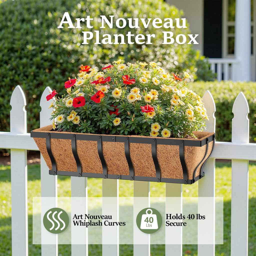 Railing Planter Boxes, Heavy Duty Window Box Planters, Adjustable Balcony Planters for Railing Hanging, with Coco