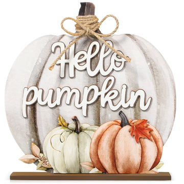 Fall Decoration Wooden Grey Pumpkins Decor Fall Hello Pumpkin Sign