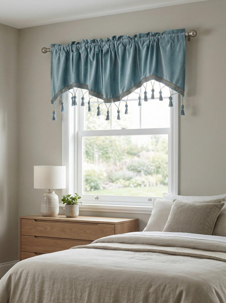 Scalloped Valances for Windows Velvet Valance Curtain with Tassel