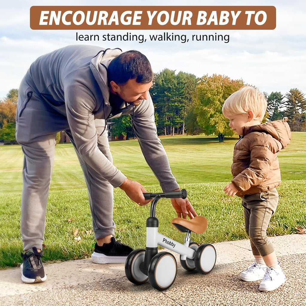 Baby Balance Bike Ride Toy for 1 2 Years Old Adjustable Seat, Brown