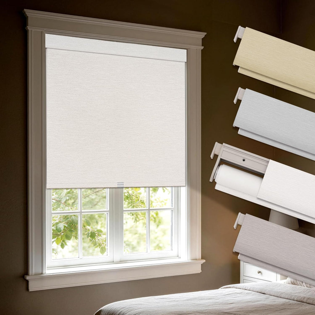Blackout Roller Shades with Valance,White,20" W X 72" H | No-Drill Cordless Linen-Like Thermal Insulated Blinds, UV