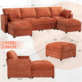 110” Chenille 4 Seater Sofa W/Movable Ottomans, Modern Fabric U-Shaped Couch w/Soft Backrests