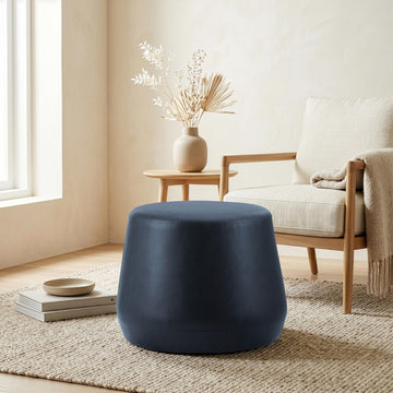 Living 24" Waverly Ottoman Round Faux Leather Bench, Stationary Ottomans, Backless Chair, Footrest, Footstool